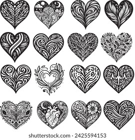 Conjunto de ilustración vectorial de corazón blanco y negro - Ilustración vectorial de corazón blanco y negro profesional