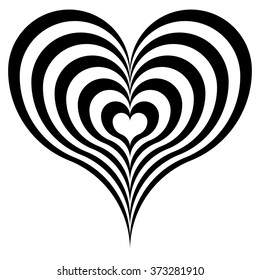 Black and white heart vector illustration, logo design element, heart icon, op art heart vector