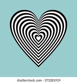 Black and white heart vector illustration, logo design element, heart icon, op art heart vector