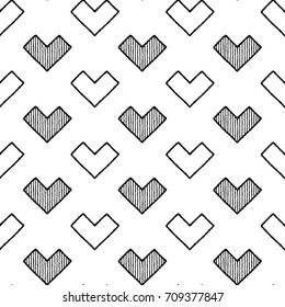 Black White Heart Vector Illustration Hand Drawn Pattern Cartoon Art