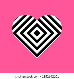 Black and white heart vector on pink background.