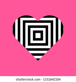 Black and white heart vector on pink background.