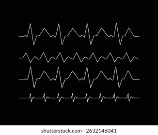 black and White Heartbeat ECG Line with Heart Icons – Love and Medical Pulse Art Design Vector Fully Editable File.