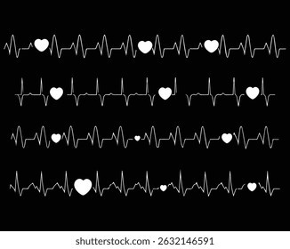 black and White Heartbeat ECG Line with Heart Icons - Love and Medical Pulse Art Design Vector Fully Editable File.
Category 1