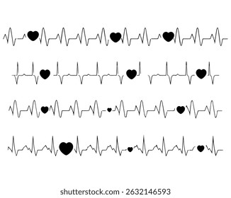 black and White Heartbeat ECG Line with Heart Icons - Love and Medical Pulse Art Design Vector Fully Editable File.
Category 1