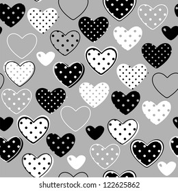 Black and white hearts seamless pattern (vector version)