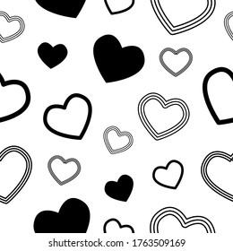 Black and white hearts. Seamless hearts pattern.