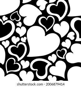 Black and white hearts. Seamless pattern of love symbols. Valentine's Day and wedding backgrounds collection. Vector illustration