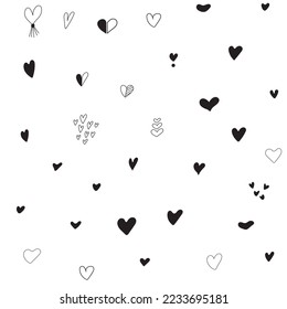 Black and white hearts vector seamless pattern. Heart doodles texture. Valentine's Day. Heart background.