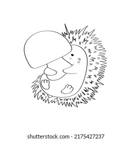 Black And White Hedgehog Clipart In Cute Cartoon Style Beautiful Clip Art Coloring Page Hedgehog. Vector Illustration Of A Forest Animal For Prints For Clothes, Stickers, Textile, Baby Shower.