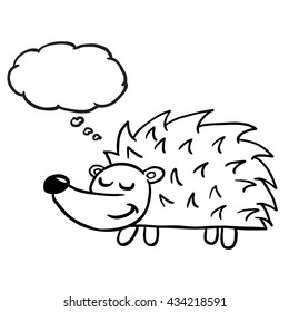 black and white hedgehog with thought bubble cartoon