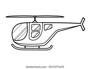 Black and white helicopter in cartoon style. Aircraft vehicle outline clipart. Vector illustration