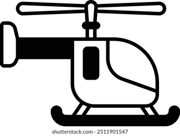 Helicóptero preto e branco com uma hélice. O helicóptero é desenhado em estilo cartoon