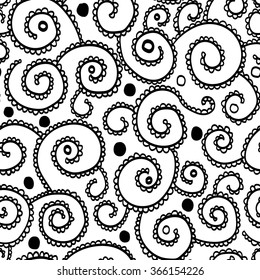 black and white helix hand drawn sketched seamless pattern 
