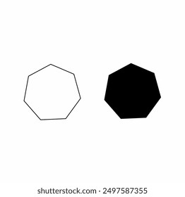 black and white heptagon vector. 7-gon on white background