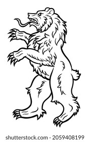 Black and white heraldic bear vector digital ink illustration.