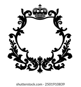 Black and white heraldic frame with crown. Vector clip art