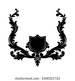 Silueta de escudo heráldico blanco y negro sobre fondo blanco. Ilustración vectorial