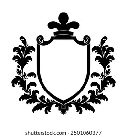 Black and white heraldic shield silhouette, Decorative element for design