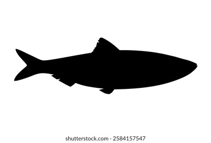 Black white herring fish silhouette, side view. Vector illustration isolated on white background