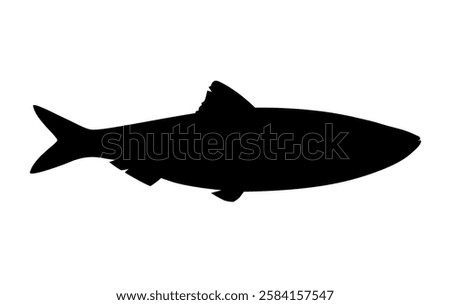Black white herring fish silhouette, side view. Vector illustration isolated on white background
