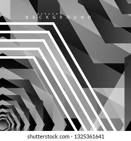 Black and white hexagon abstract background. transparent vector background in eps 10