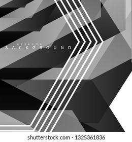 Black and white hexagon abstract background. transparent vector background in eps 10