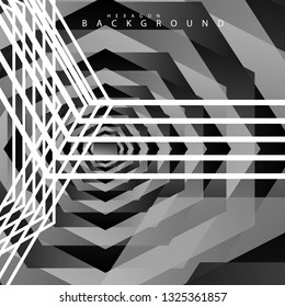 Black and white hexagon abstract background. transparent vector background in eps 10