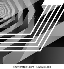Black and white hexagon abstract background. transparent vector background in eps 10