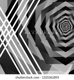 Black and white hexagon abstract background. transparent vector background in eps 10