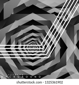 Black and white hexagon abstract background. transparent vector background in eps 10