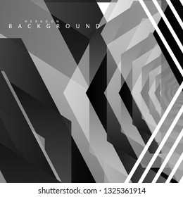 Black and white hexagon abstract background. transparent vector background in eps 10