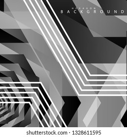 Black and white hexagon abstract background. transparent vector background in eps 10
