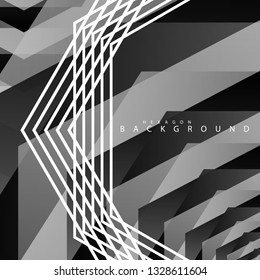 Black and white hexagon abstract background. transparent vector background in eps 10