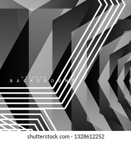 Black and white hexagon abstract background. transparent vector background in eps 10
