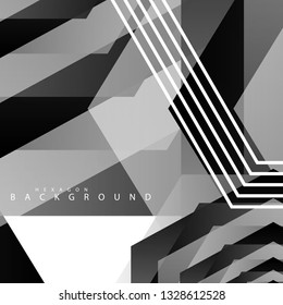 Black and white hexagon abstract background. transparent vector background in eps 10