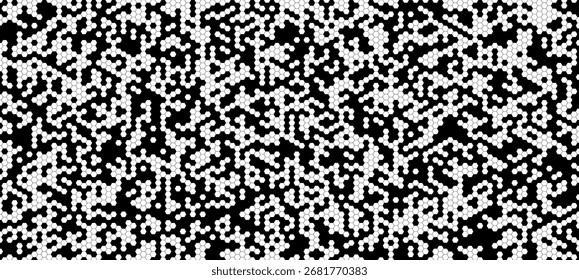Fundo de textura do padrão celular do hexágono branco preto. Fundo Tecnológico Abstrato, Ruído De Pente De Mel BG Para Capas, Papel De Parede, Embalagem E Design Sci-Fi. Ilustração de vetor.