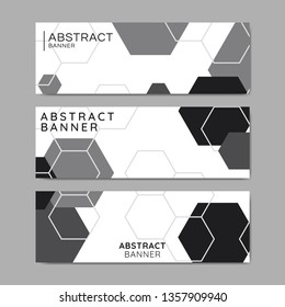 Black and white hexagon geometric pattern banner vectors set