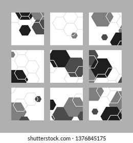 Black and white hexagon geometric pattern banner vectors set