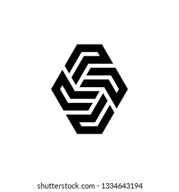 black white hexagon monogram Abstract Shape with Initial Letter S Logo Design Inspiration