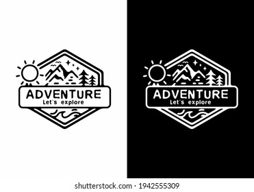 Black and white hexagon mountain illustration design