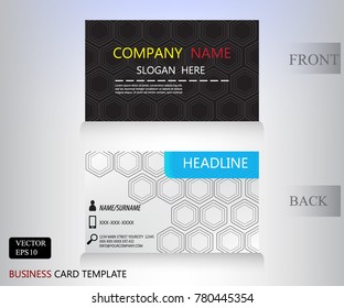 black and white hexagon pattern name card template design