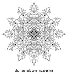 Black and white hexagonal ethnic pattern. Tribal zen tangle. Adult coloring book. Mandala ornament