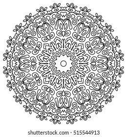 Black and white hexagonal ethnic pattern. Tribal zen tangle. Adult coloring book. Mandala ornament