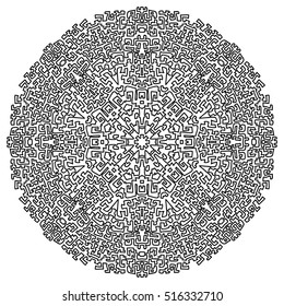 Black and white hexagonal ethnic pattern. Tribal zen tangle. Adult coloring book. Mandala ornament