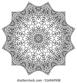 Black and white hexagonal ethnic pattern. Tribal zen tangle. Adult coloring book. Mandala ornament