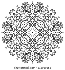 Black and white hexagonal ethnic pattern. Tribal zen tangle. Adult coloring book. Mandala ornament
