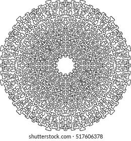 Black and white hexagonal ethnic pattern. Tribal zen tangle. Adult coloring book. Mandala ornament