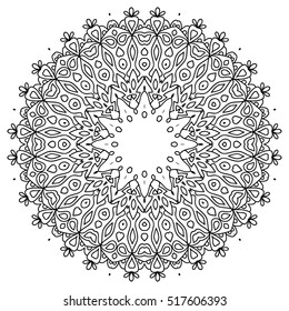 Black and white hexagonal ethnic pattern. Tribal zen tangle. Adult coloring book. Mandala ornament