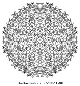 Black and white hexagonal ethnic pattern. Tribal zen tangle. Adult coloring book. Mandala ornament